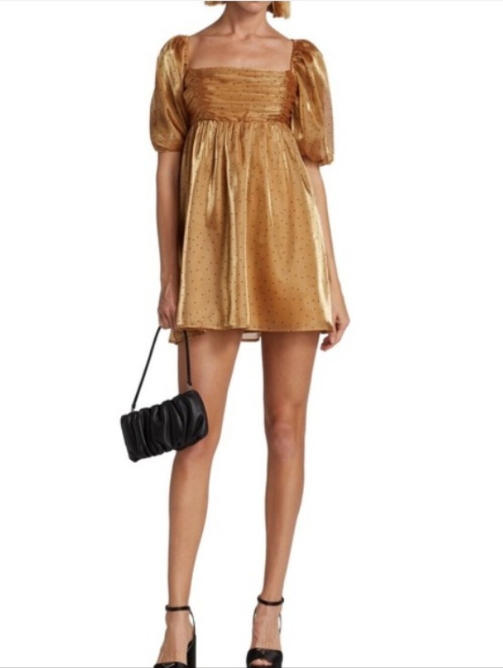 WAYF made for you babydoll dress Metallic Gold Coquette